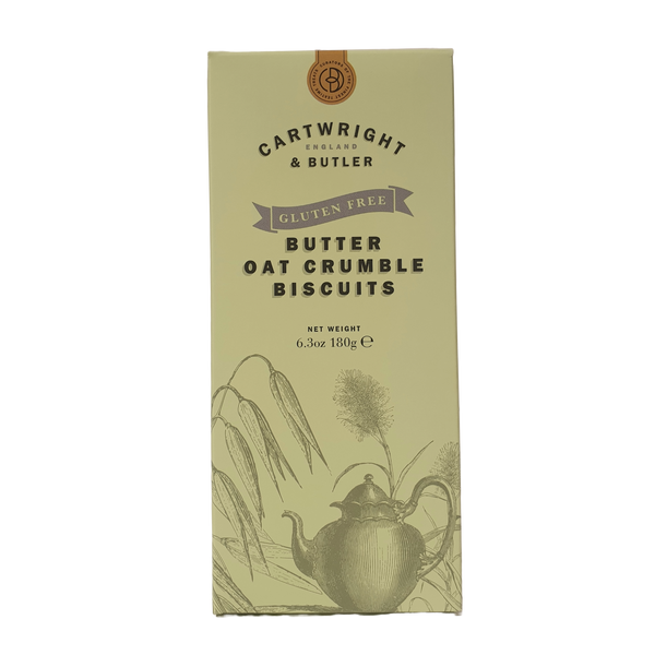 Glutenfreie Butter-Hafer-Streuselkekse im Karton